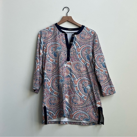 J McLaughlin Biscayne Catalina Cloth Tunic Top Womens Paisley Bohemian XL button - Picture 2 of 11
